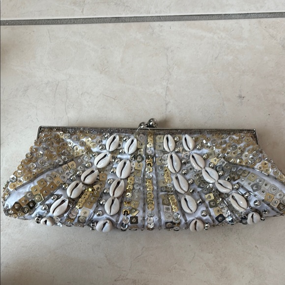 & Other Stories Handbags - & Other Stories White and Gold Clutch with Shimmery Finish